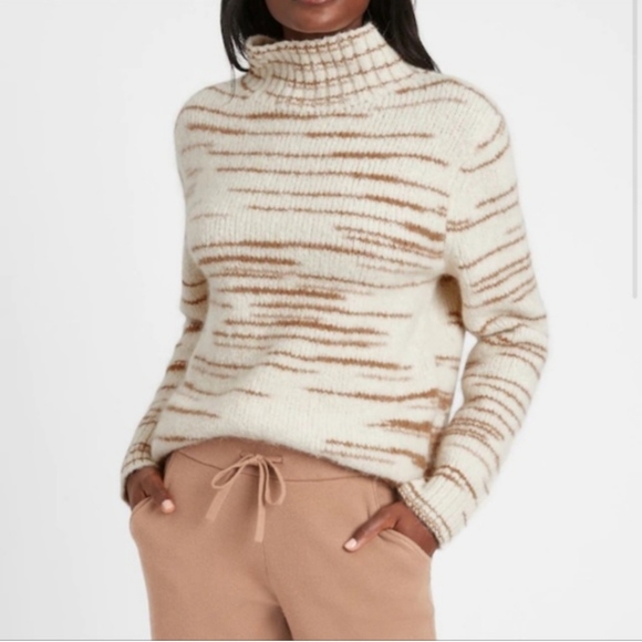 Banana Republic Wool Alpaca Stripe Turtleneck Sweater - Picture 1 of 6